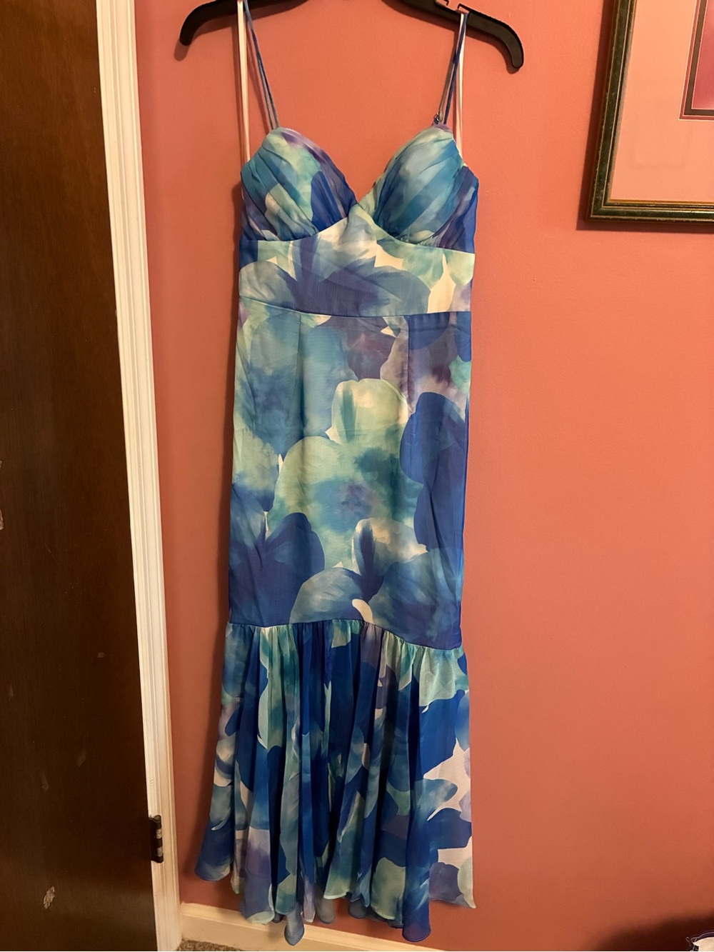 Blue Floral Spaghetti-Strap Maxi Dress